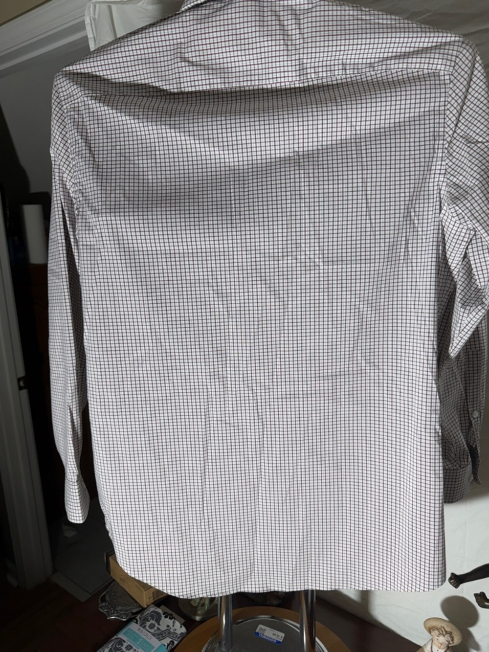 Calvin Klein Men's White and Brown Windowpane Dress Shirt - Picture 5 of 5